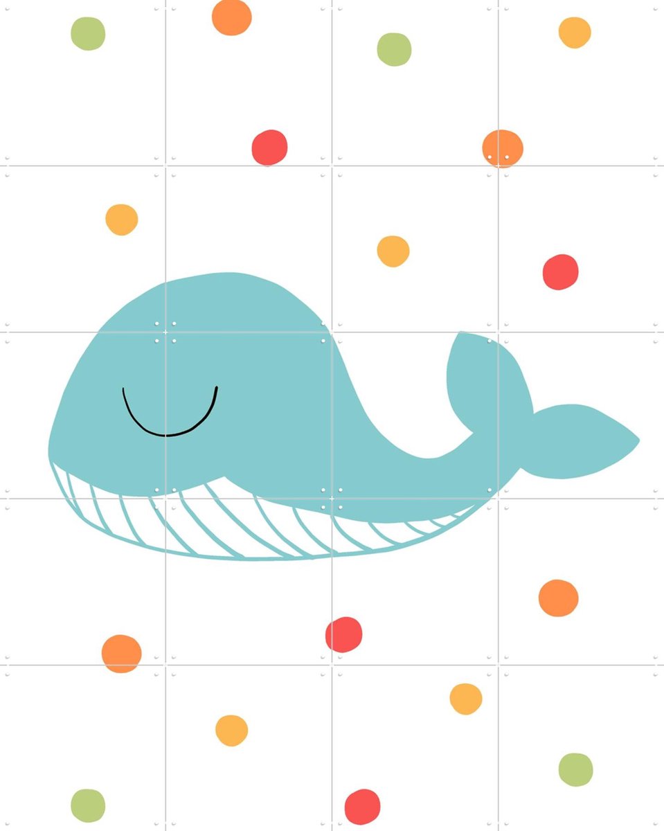 IXXI Happy Whale, BAINAI - 80 x 100 cm - Gratis ophangtool - Grote wanddecoratie en posters Babykamer, Kinderkamer, Kinderen, Baby