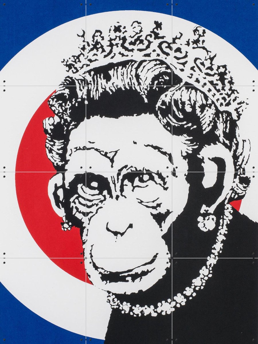 IXXI Monkey Queen, Banksy - 60 x 80 cm - Gratis ophangtool - Grote wanddecoratie en posters - Speels, Pop art, Street art, Illustraties, Kleurrijk