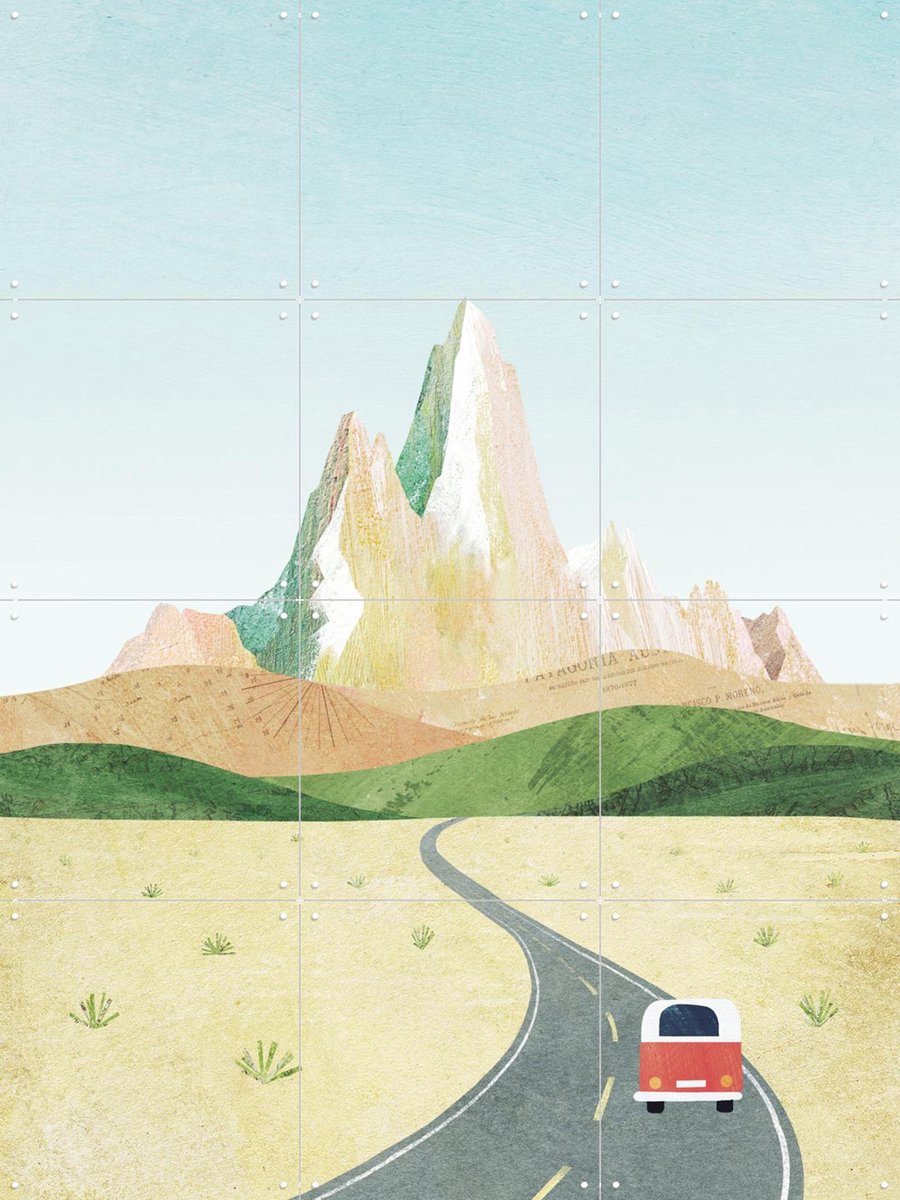 IXXI Road to Monte Fitz Roy, Henry Rivers - 60 x 80 cm - Gratis ophangtool - Grote wanddecoratie en posters - Minimalisme, Kleurrijk, Illustraties