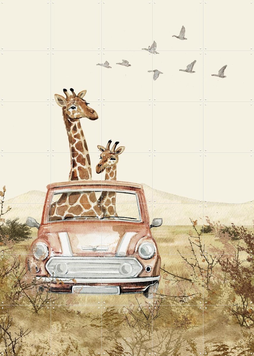IXXI Mini Cooper - pink, Irene Jelier - 100 x 140 cm - Gratis ophangtool - Grote wanddecoratie en posters - Aquarel, Speels, Illustraties