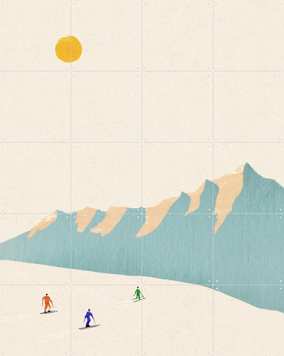 IXXI Happy Skiers, Henry Rivers - 80 x 100 cm - Gratis ophangtool - Grote wanddecoratie en posters - Speels, Illustraties, Digitale Kunst