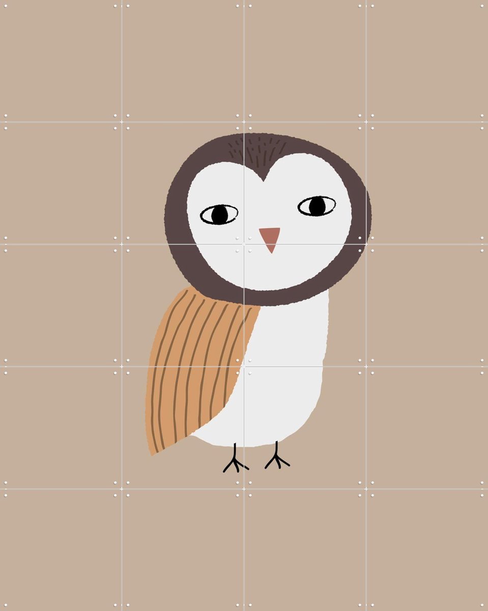 IXXI Owl Tan, Little Otja - 80 x 100 cm - Gratis ophangtool - Grote wanddecoratie en posters - Fantasierijk, Speels, Illustraties, Cartoonesk