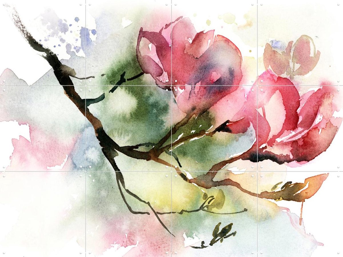 IXXI Flower Branch, Canot Stop Painting - 80 x 60 cm - Gratis ophangtool - Grote wanddecoratie en posters - Kleurrijk, Aquarel, Impressionisme