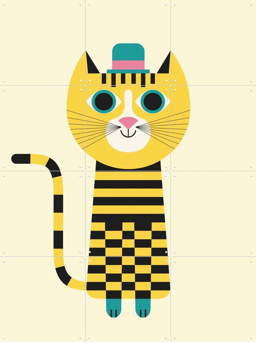 IXXI Cat, Ingela P. Arrhenius - 60 x 80 cm - Gratis ophangtool - Grote wanddecoratie en posters - Geometrische Kunst, Fantasierijk, Cartoonesk