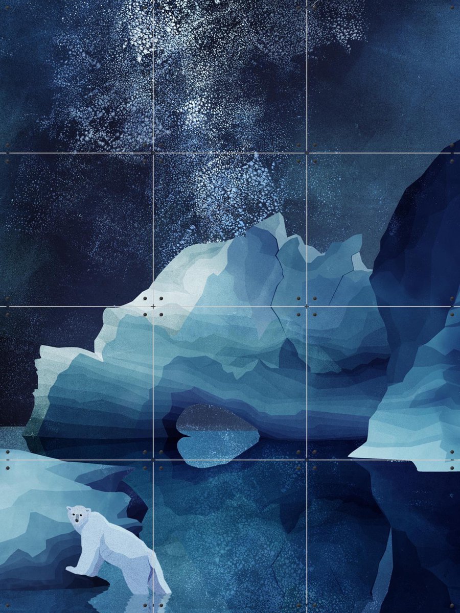 IXXI Polarbear By Night, Goed Blauw - 60 x 80 cm - Gratis ophangtool - Grote wanddecoratie en posters - Abstract, Digitale Kunst, Illustraties
