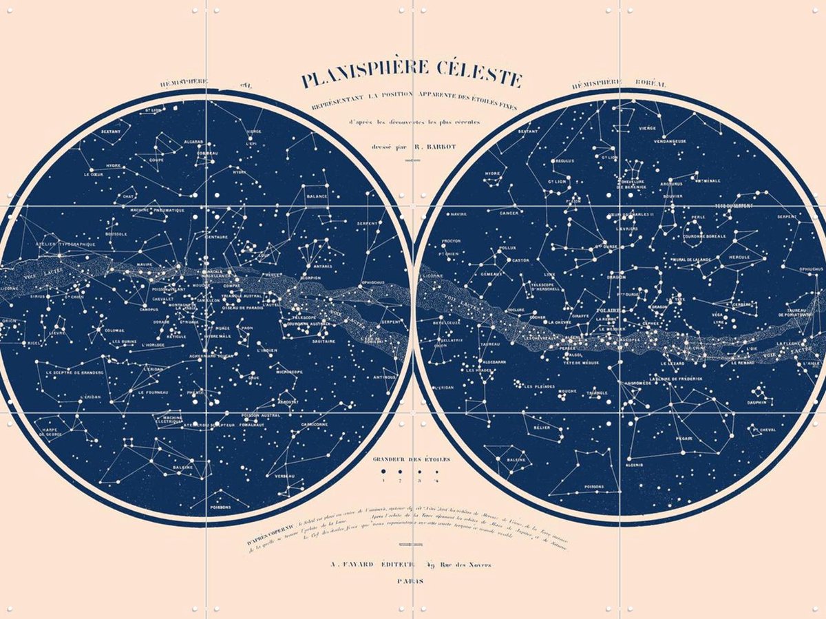 IXXI Planisphere celeste, Aster Edition - 80 x 60 cm - Gratis ophangtool - Grote wanddecoratie en posters - Vintage, Technische Tekening