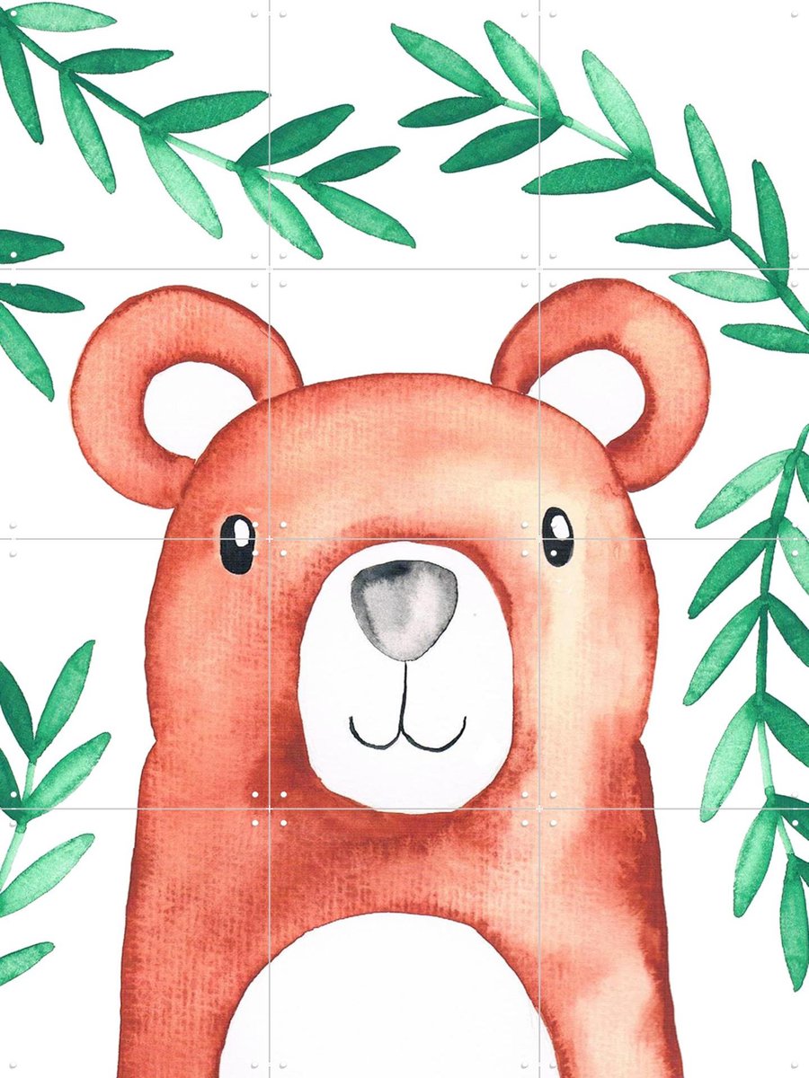 IXXI Bear in the Forest, BAINAI - 60 x 80 cm - Gratis ophangtool - Grote wanddecoratie en posters - Speels, Illustraties, Aquarel, Fantasierijk