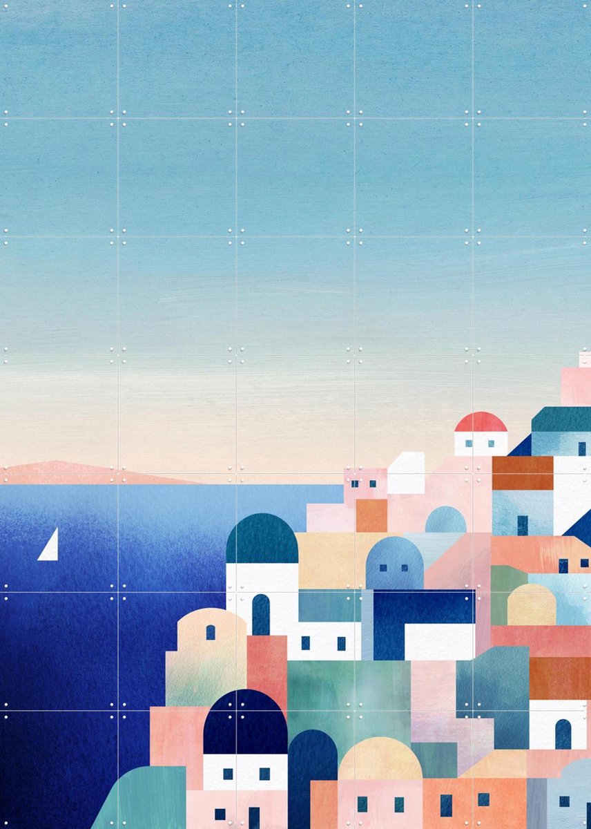 IXXI Santorini, Henry Rivers - 100 x 140 cm - Gratis ophangtool - Grote wanddecoratie en posters - Kleurrijk, Geometrische Kunst, Illustraties