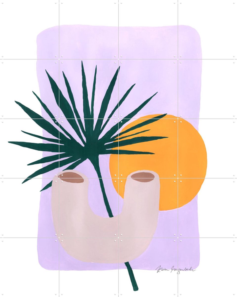 IXXI Fan Palm and Sunshine, Palmartprints - 80 x 100 cm - Gratis ophangtool - Grote wanddecoratie en posters - Speels, Illustraties, Kleurrijk