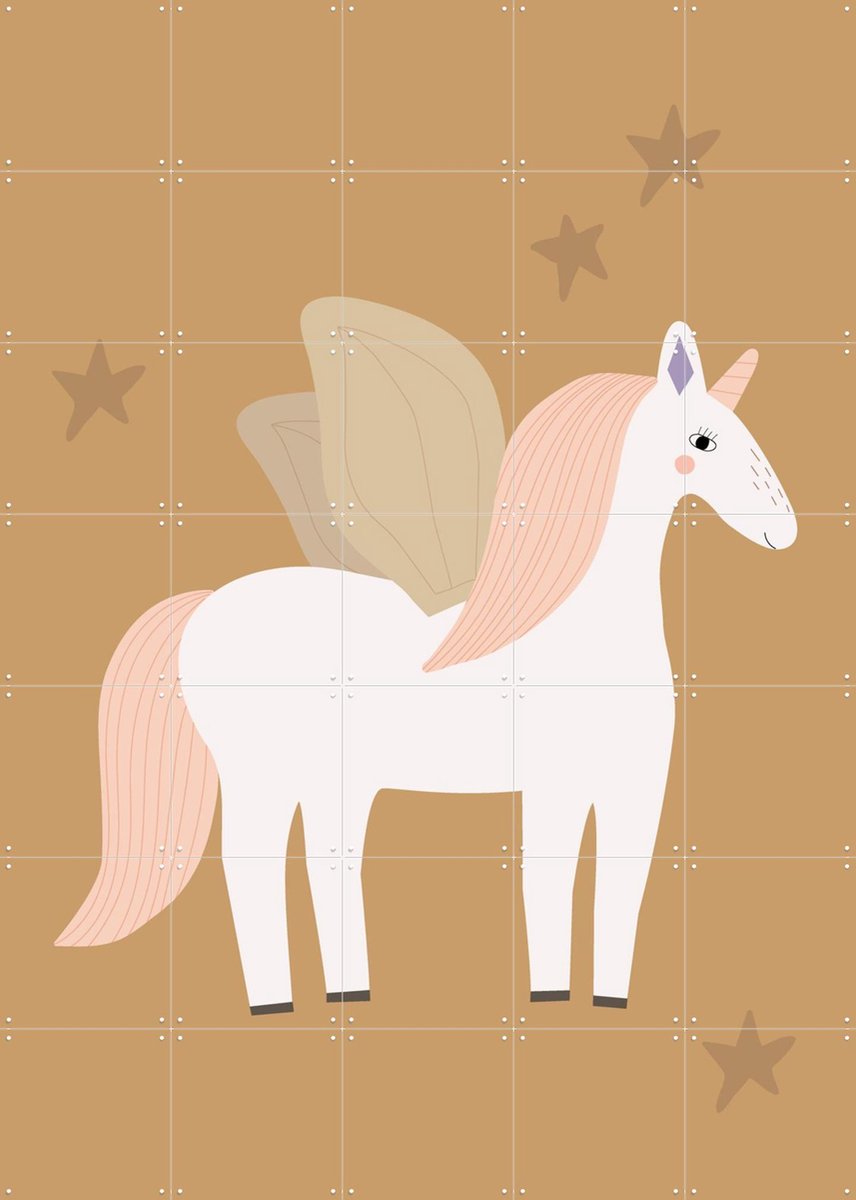 IXXI Winged Unicorn Ochre, Little Otja - 100 x 140 cm - Gratis ophangtool - Grote wanddecoratie en posters Kinderkamer, Babykamer, Kinderen