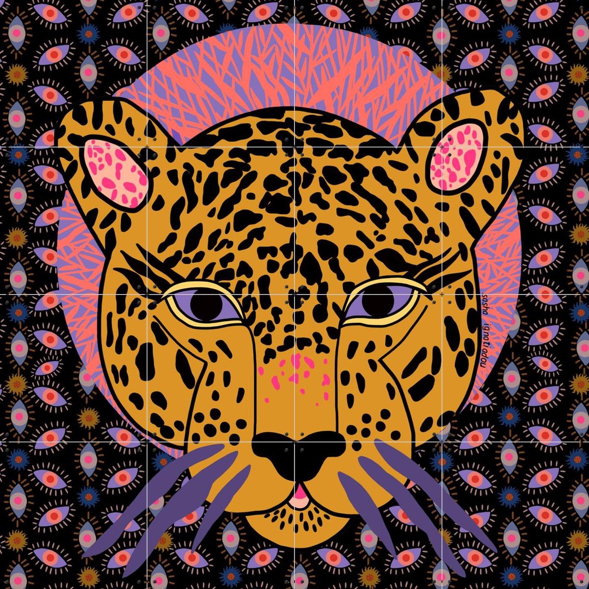IXXI Jaguar, Sasha Ignatiadou - 80 x 80 cm - Gratis ophangtool - Grote wanddecoratie en posters - Speels, Pop art, Kleurrijk, Illustraties, Digitale