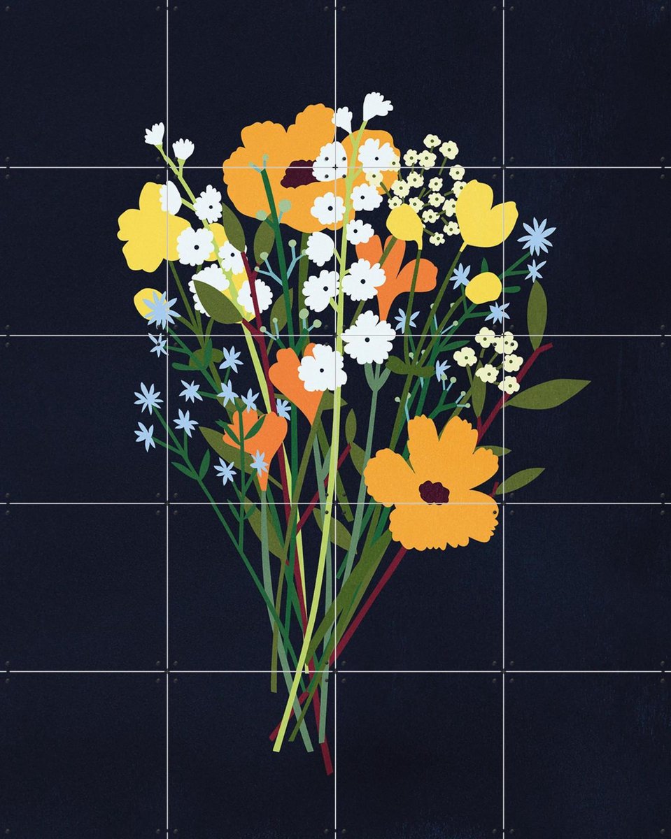 IXXI Wild Flowers Dark, Lotte Dirks - 80 x 100 cm - Gratis ophangtool - Grote wanddecoratie en posters - Kleurrijk, Speels, Grafisch Ontwerp