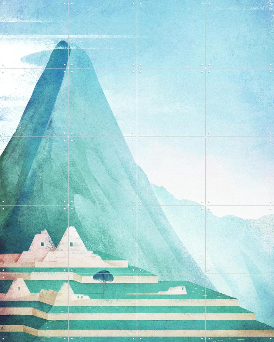 IXXI Machu Picchu, Henry Rivers - 80 x 100 cm - Gratis ophangtool - Grote wanddecoratie en posters - Aquarel, Kleurrijk, Geometrische Kunst