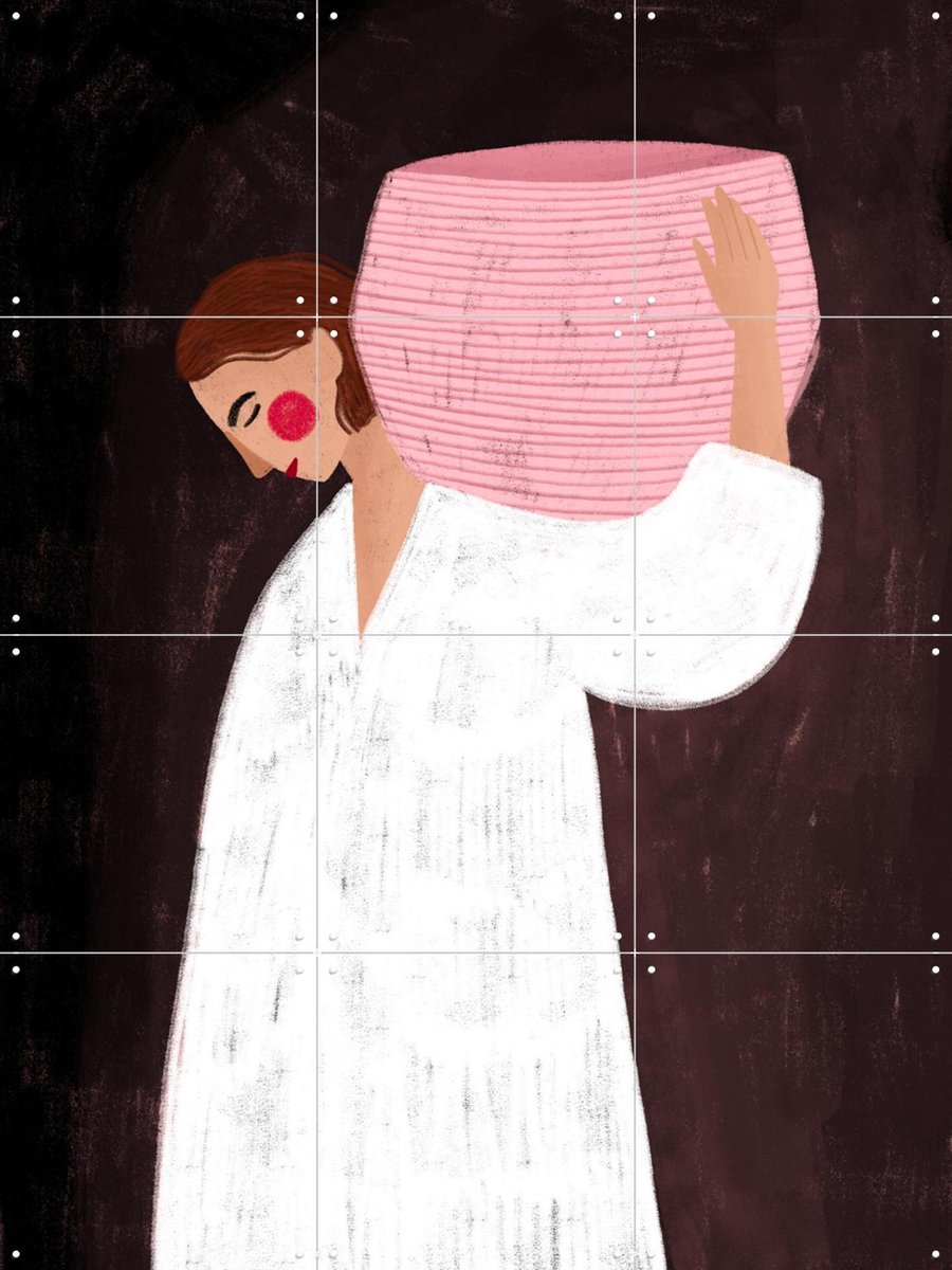 IXXI The Woman with the Pink Basket, Bea Müller & Various - 60 x 80 cm - Gratis ophangtool - Grote wanddecoratie en posters - Speels, Abstract