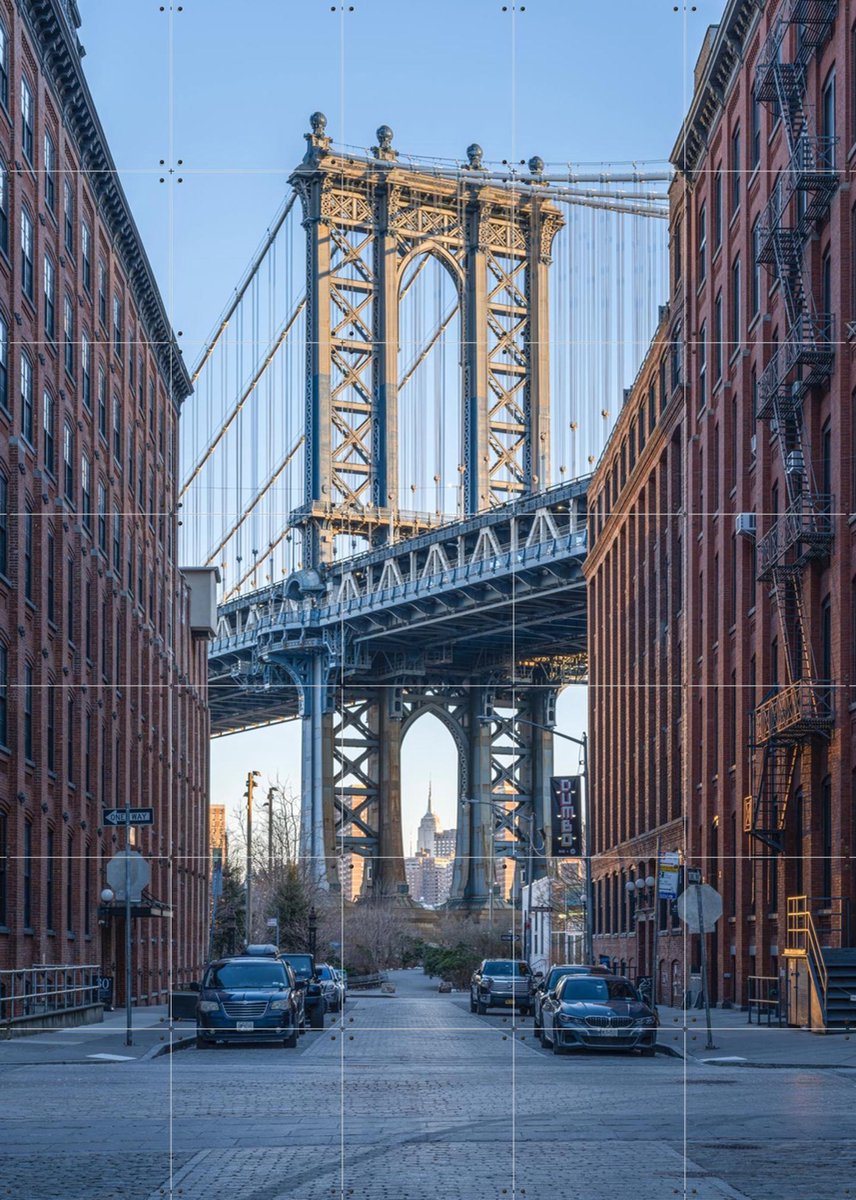IXXI Manhattan Bridge at sunrise, Brooklyn, New York City, USA, Jan Becke - 100 x 140 cm - Gratis ophangtool - Grote wanddecoratie en posters -