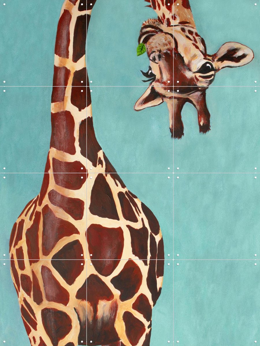 IXXI Giraffe with green leaf, Coco de Paris - 60 x 80 cm - Gratis ophangtool - Grote wanddecoratie en posters - Olieverf, Schilderijen, Speels