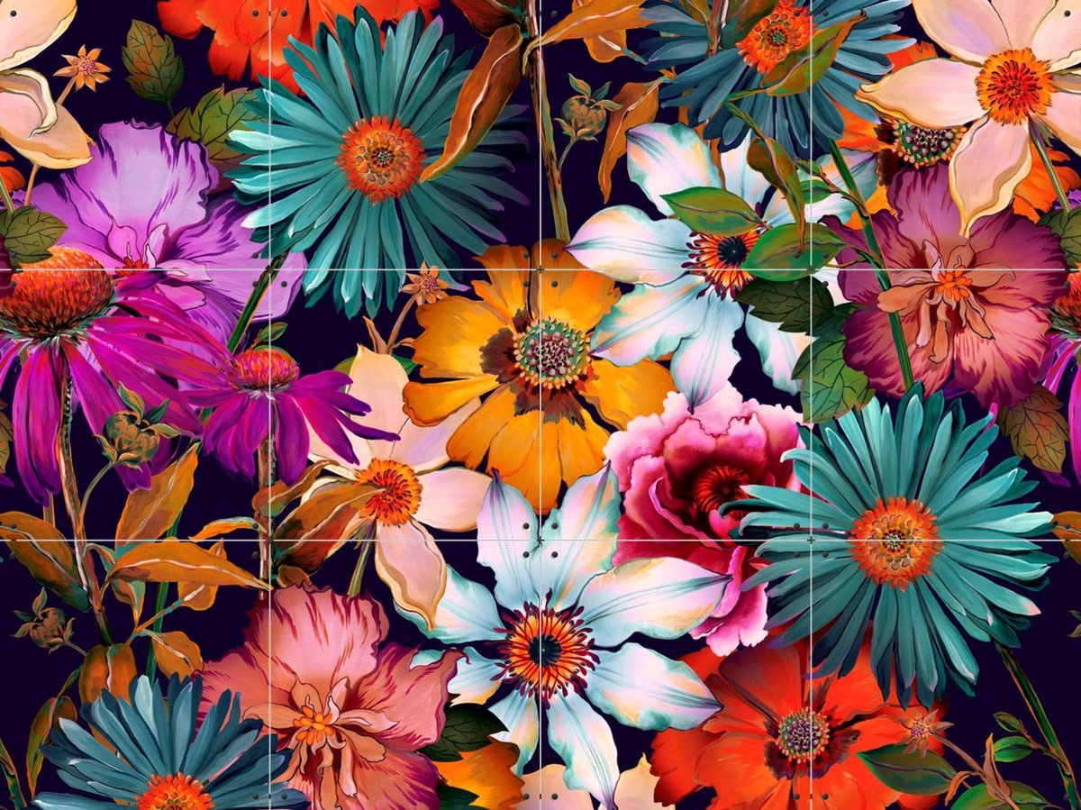 IXXI Blossoming Floral Multi, Marylène Madou - 80 x 60 cm - Gratis ophangtool - Grote wanddecoratie en posters - Speels, Digitale Kunst