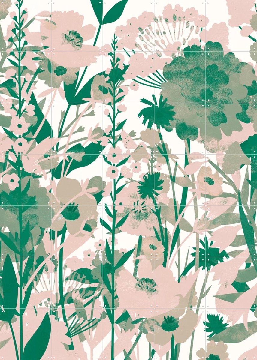 IXXI Flower Garden green, Lotte Dirks - 100 x 140 cm - Gratis ophangtool - Grote wanddecoratie en posters - Aquarel, Illustraties, Woonkamer