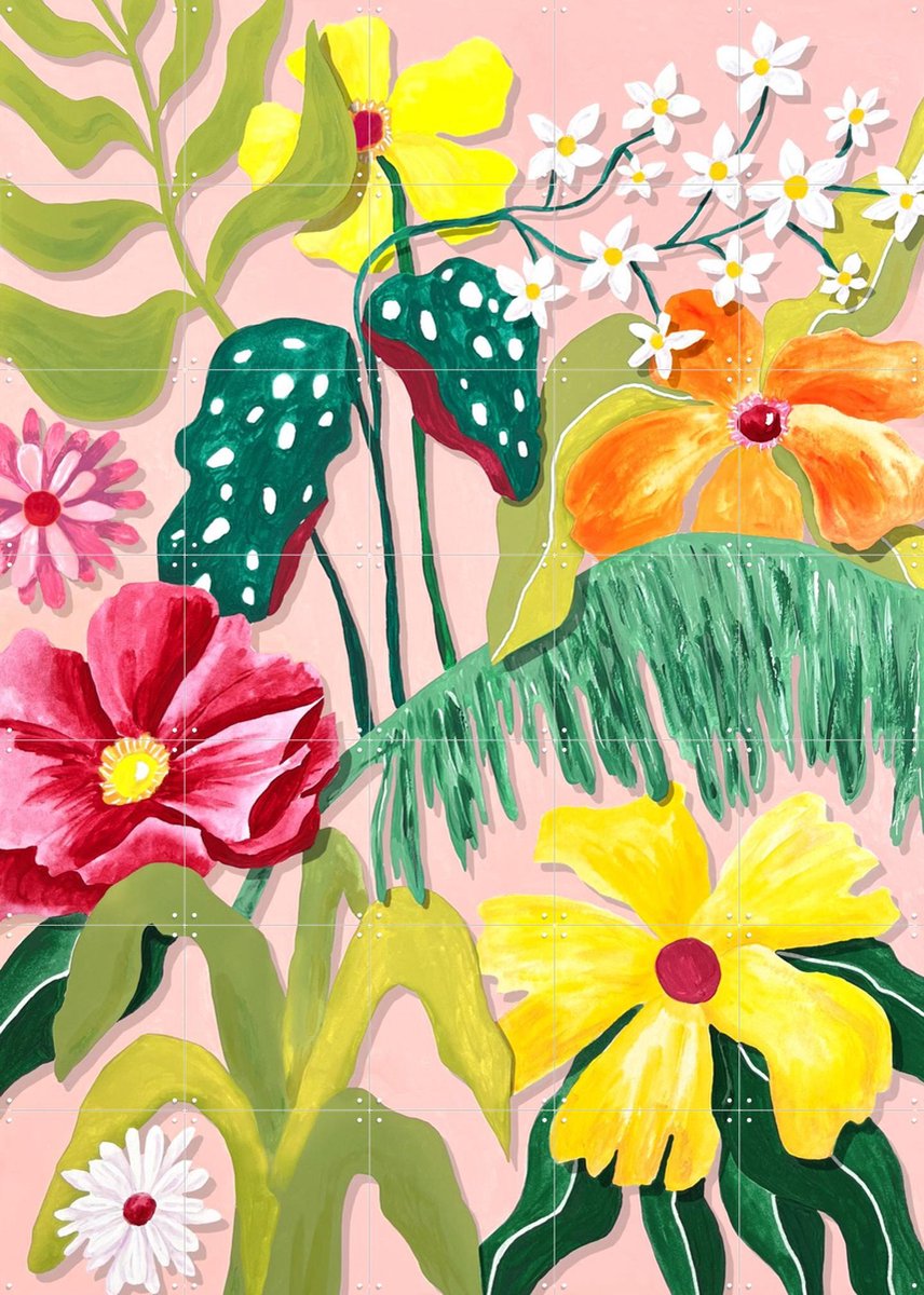 IXXI Flores y Plantas, Palmartprints - 100 x 140 cm - Gratis ophangtool - Grote wanddecoratie en posters - Kleurrijk, Speels, Modern, Illustraties