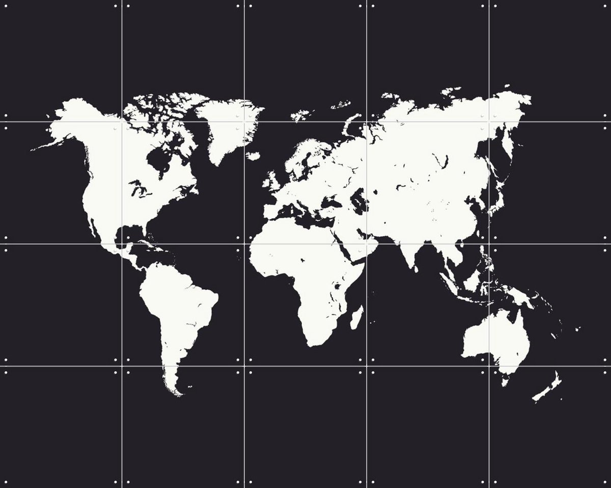 IXXI World Map black, Kunst in Kaart - 100 x 80 cm - Gratis ophangtool - Grote wanddecoratie en posters - Geometrische Kunst, Illustraties