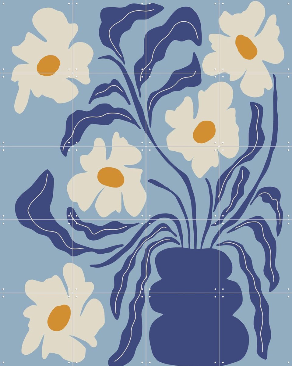 IXXI Blue Moon Flower-pot, Miho Art Studio & Various - 80 x 100 cm - Gratis ophangtool - Grote wanddecoratie en posters - Speels, Grafisch Ontwerp