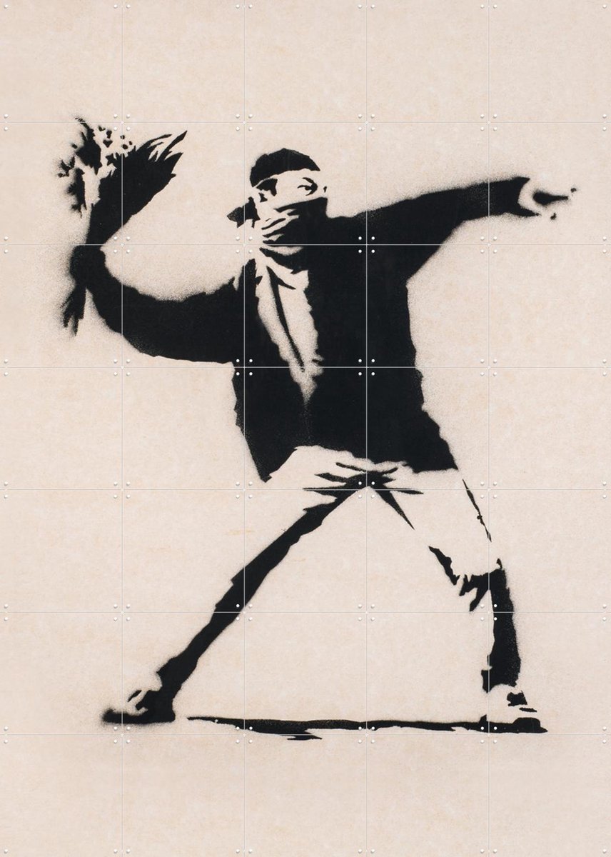 IXXI Love is in the Air, Banksy - 100 x 140 cm - Gratis ophangtool - Grote wanddecoratie en posters - Street art, Grafisch Ontwerp, Pop art