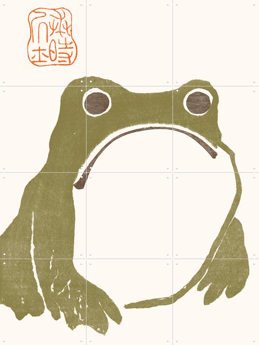IXXI Sad Frog, Aster Edition - 60 x 80 cm - Gratis ophangtool - Grote wanddecoratie en posters - Ukiyo-e, Illustraties, Minimalisme, Houtsnede
