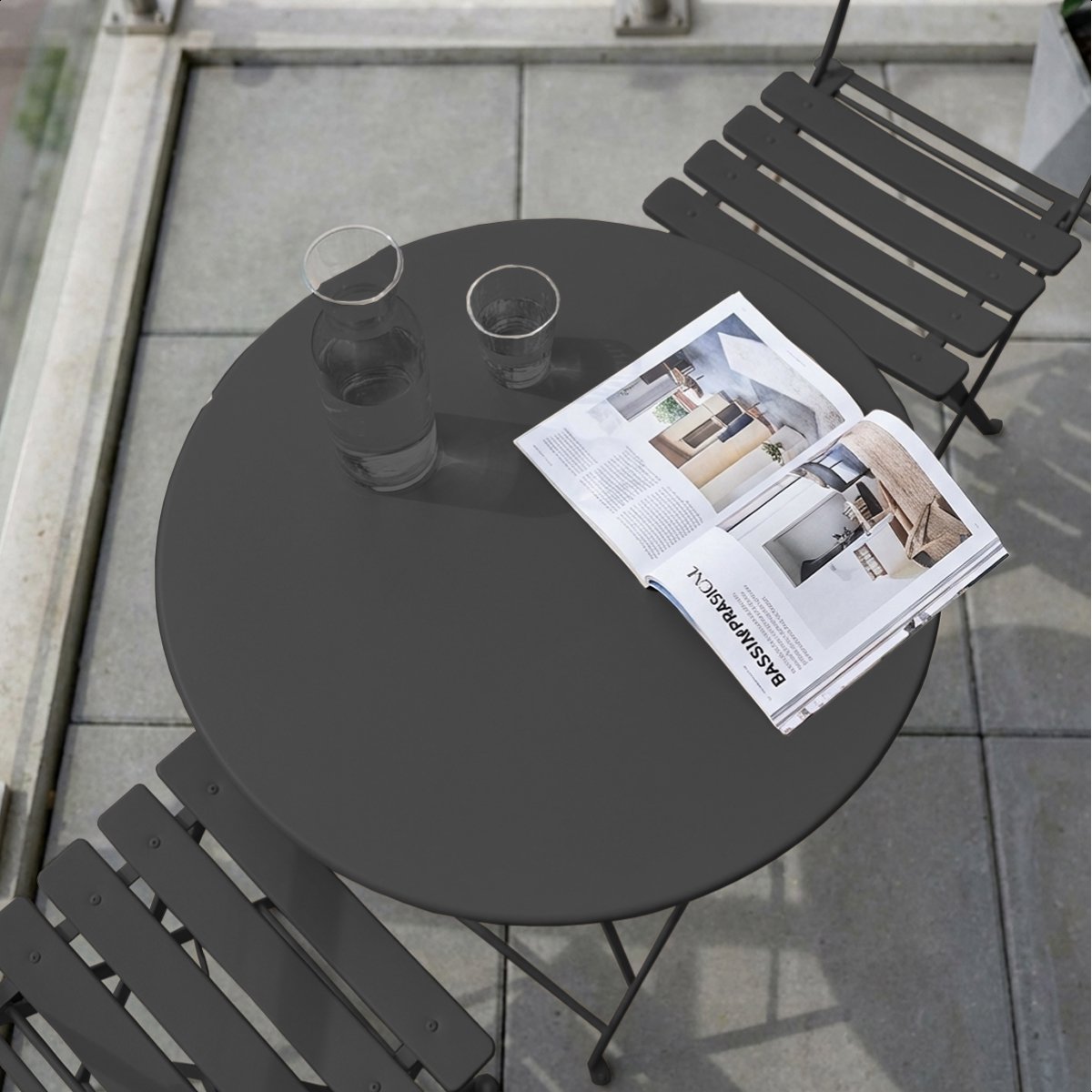 LifeGoods Bistroset - Staal - 3-delig - Tuinset - Inklapbaar - Balkonset met Tafel - Weerbestendig - Donkergrijs – foto 8