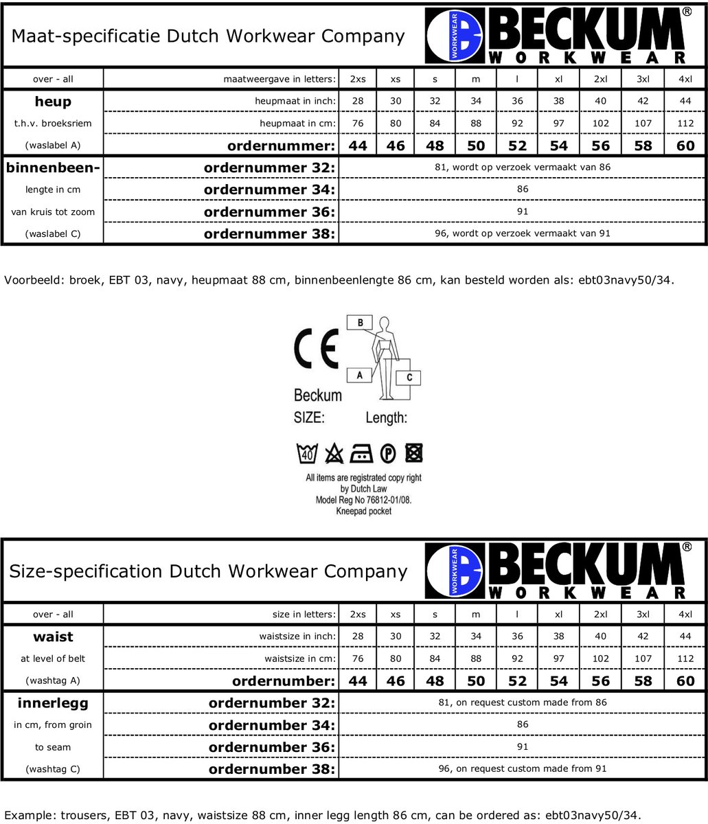 Beckum Workwear EBT07 Basis broek met B-Protect knie en speciale Kevlar bovenbeen Navy 60 38