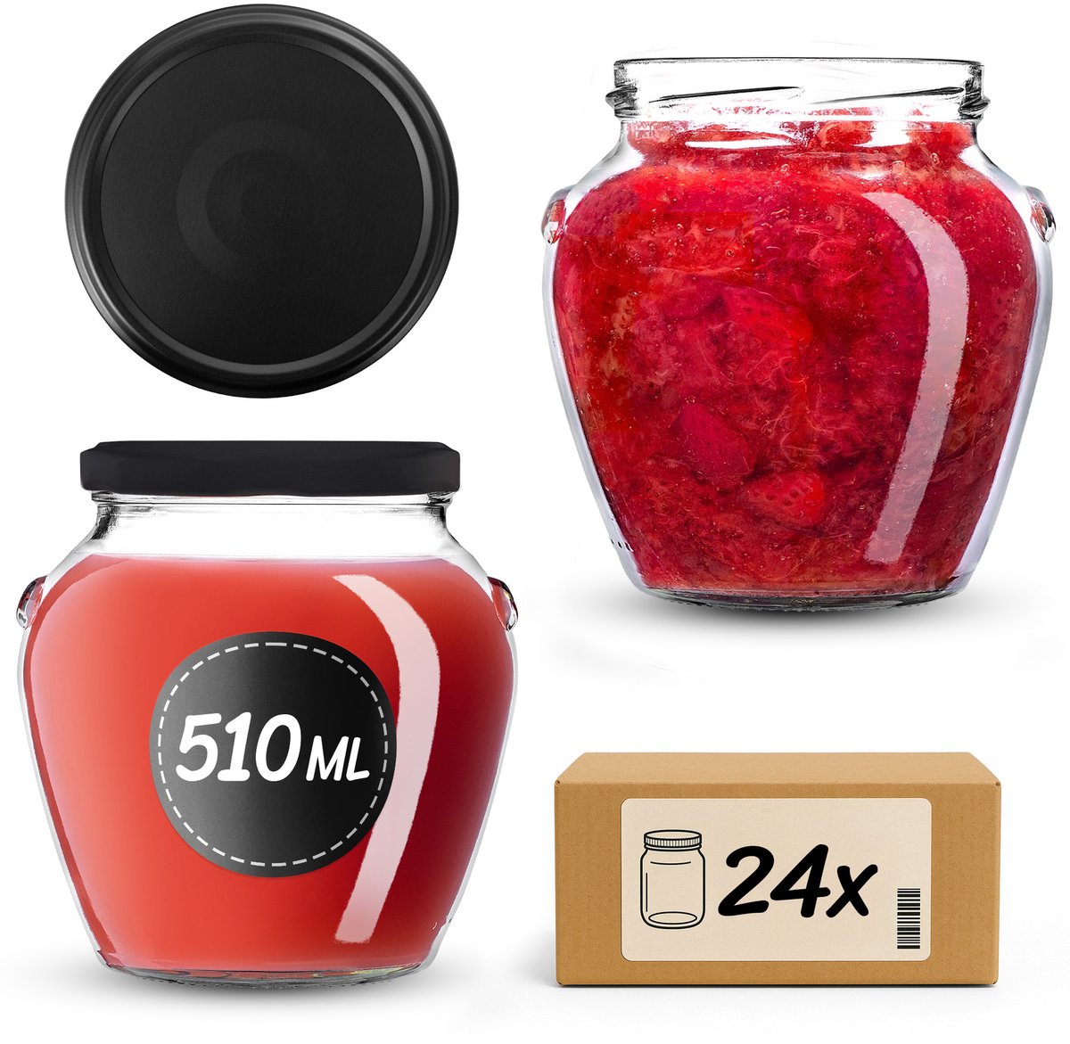 KADAX Inmaakpotten 510 ml fi82 Zwart Mat 24 stuks