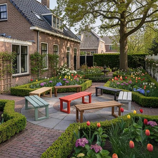 Banc de jardin en bois fait main – Livré monté – Banc de jardin naturel 120 x 45 x 45 cm – Idéal pour deux personnes – Traité à l'huile (teinté)