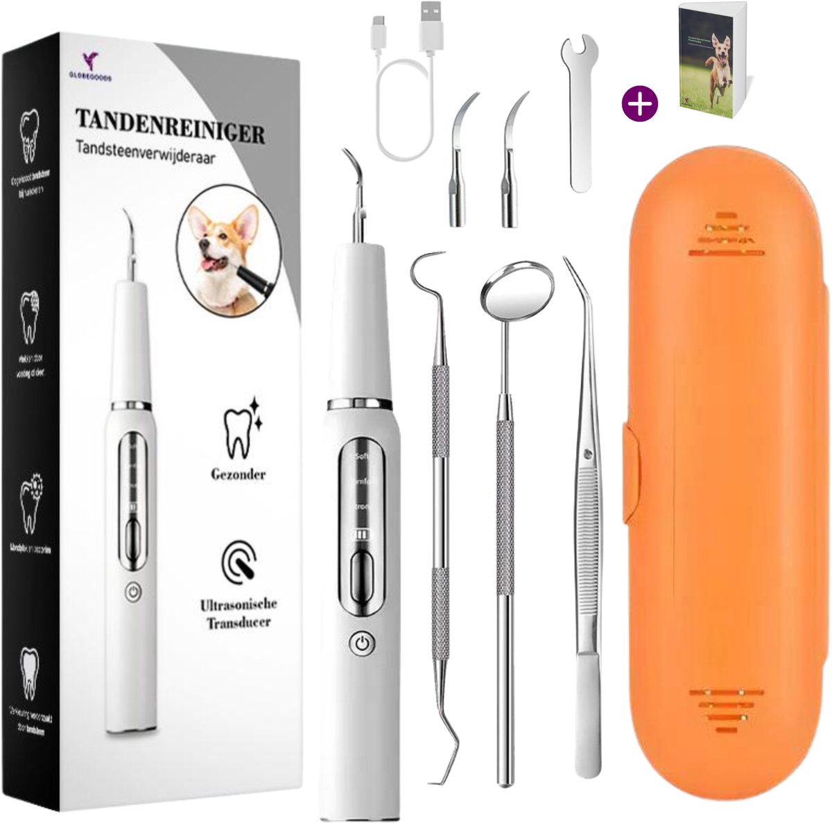 Elektrische tandsteen verwijderaar set - Tandsteen verwijderaar Hond & kat - Tandartshaakje - 8-Delig Tandverzorging set - USB Oplaadbaar