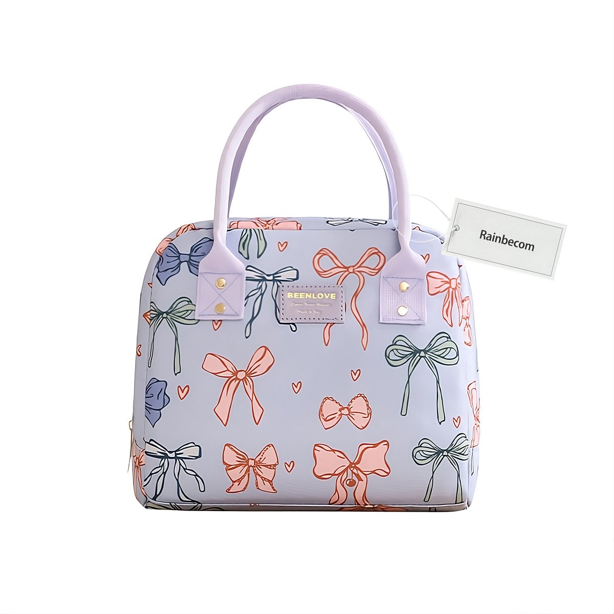 Rainbecom - Koeltassen - Lunchtas 7.5L - Geïsoleerde Koeltas met Brede Opening - Handvat Riem Waterafstotend Polyester - Lichtgewicht - Wipe-clean Voering - 25x15,5x21 cm - LichtPaars Strik - Lunch Bag - Picknicktas