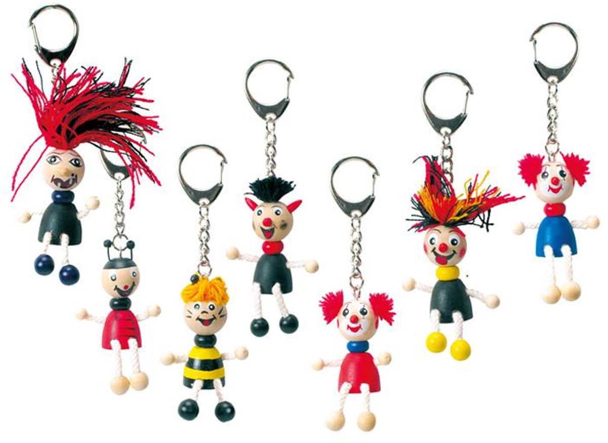 Sleutelhangers set van 7 houten figuren Sleutelhanger sleutel hanger sleutelaanhanger