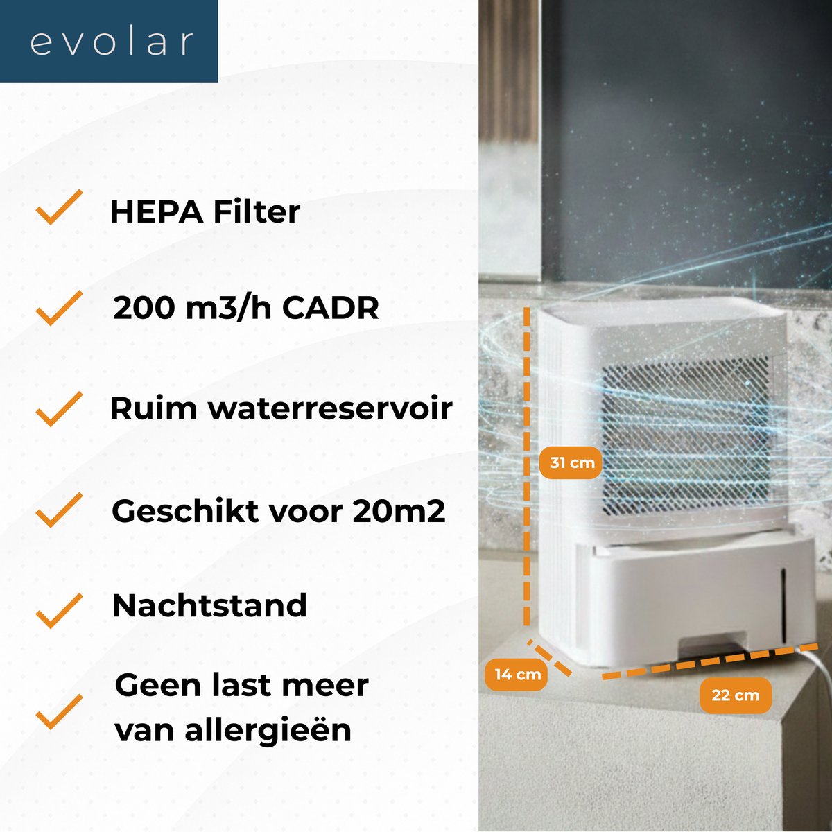Evolar Luchtreiniger met HEPA-Filter en Ontvochtiger - 200 CADR m3/u - 2-in-1 - Air Purifier - EVO-DH65 — afbeelding 6