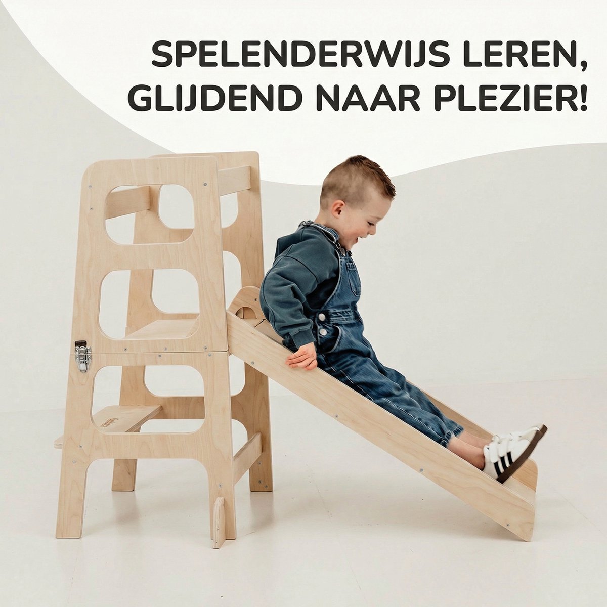 Kidzies Leertoren - Keukenhulp - 3 in 1 - Opvouwbaar - Kindertoren - Kindertrap - Glijbaan - Speeltafel - Montessori leertoren — afbeelding 2