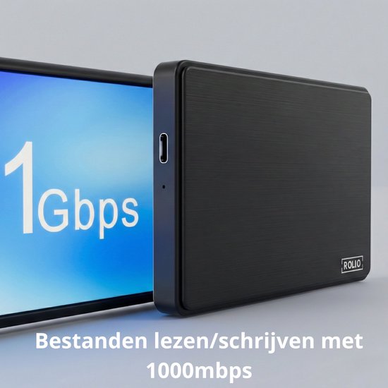 Rolio Externe Harde Schijf - USB 3.1 en USB C - 1Gbps snelheid - 750GB Opslag