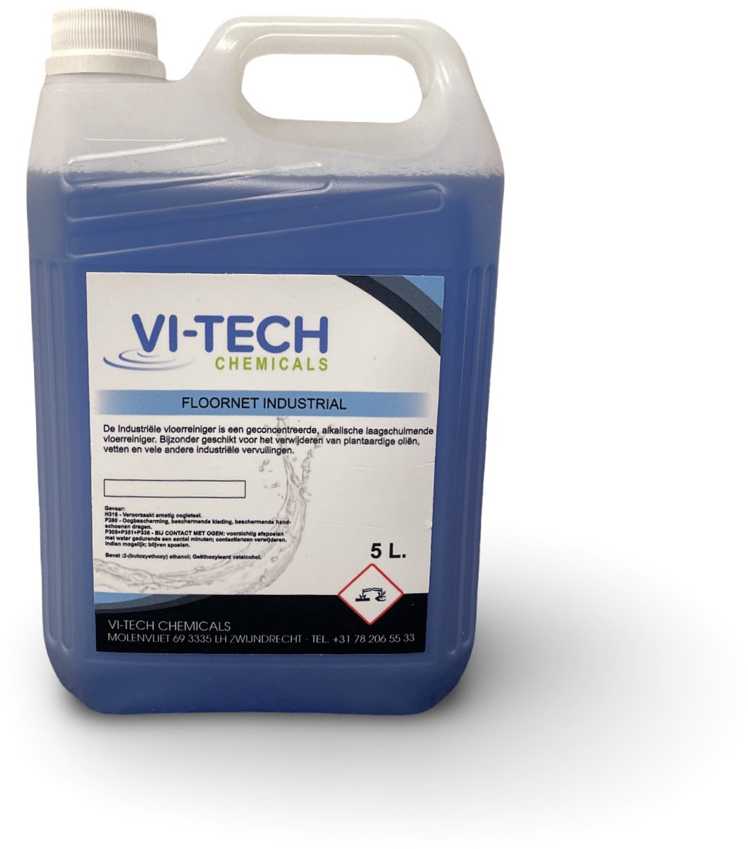 Vi-Tech Chemicals Floornet Industrial – 5 LTR - Vloerreiniger – Krachtige reiniging – Laagschuimende formule – Geschikt voor industriële vloeren