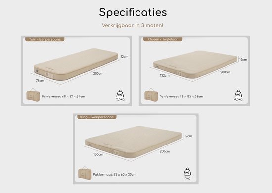 Naturehike Yugu C12 Slaapmat - King Tweepersoons - Zelfopblazend 12 centimeter - Extra dik & comfort - Luchtbed met ingebouwde pomp - Luchtmatras van Naturehike — afbeelding 4