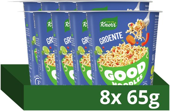 Knorr Good Noodles Groente, 8 bekers instant noedels met groenten en kruiden, klaar in 3 minuten.