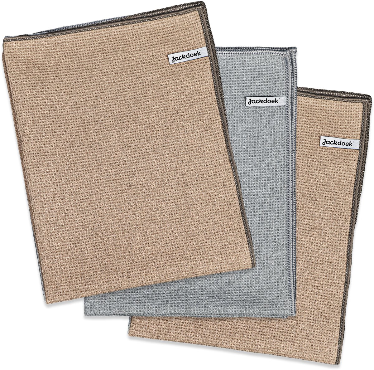 Jackdoek Dry NANO Droogdoeken XL - 3 stuks - Microvezel droogdoek Auto/Ramen/Glas/Spiegel - 46x61cm - Beige & Grijs