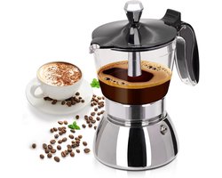 200ml Transparante Kunststof Moka Pot met Roestvrijstalen Onderdelen - 4 Kopjes, Italiaans Klassiek Fornuis Espressomachine, Geschikt voor Thuis, Kamperen & Reizen