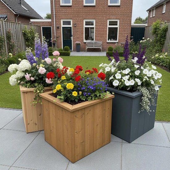 Grande jardinière carrée en bois Douglas 75x75x80 cm pour jardin - Terrasse - Balcon - extérieur - Pot de fleurs de luxe Handgemaakt
