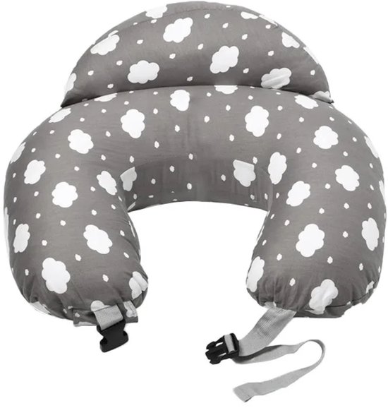 Mogi Products-Luxe Multifunctioneel Voedingskussen - Ergonomisch Borstvoedingskussen met Wolkenprint - Flesvoeding kussen - Grijs/Wit - Afneembare Hoes van Merkloos — afbeelding 3