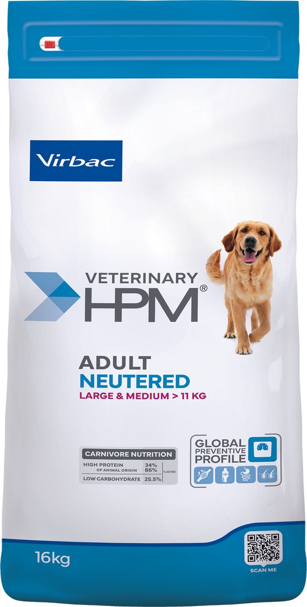 Virbac Veterinary HPM Adult Gesteriliseerde Grote & Middelgrote Hondenvoer 16kg