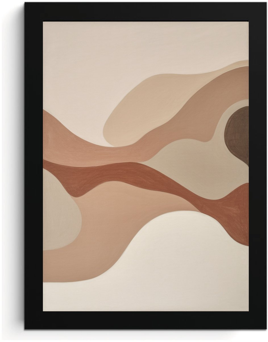Abstracte Wall Art fotolijst A4, Minimalistische Bruine Vormen, Moderne Kunst Print, High Resolution, MDF Frame, Acrylglas, Wall Art