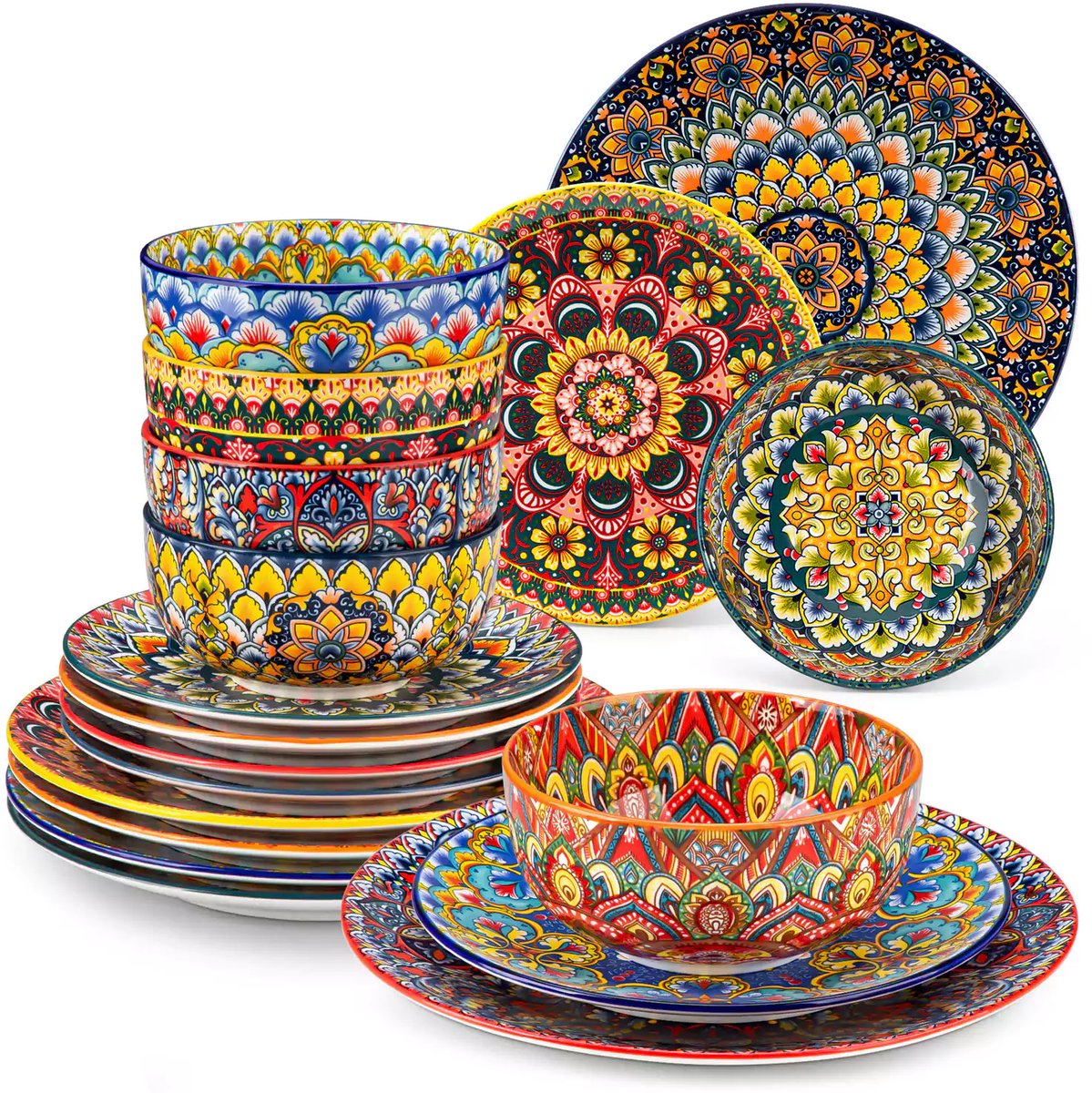 Serviesset - Bohemian Stijl - 6 Persoons Servies - Porselein - Dinerborden - Dessertborden - Ontbijtkommen - 18-delige Set