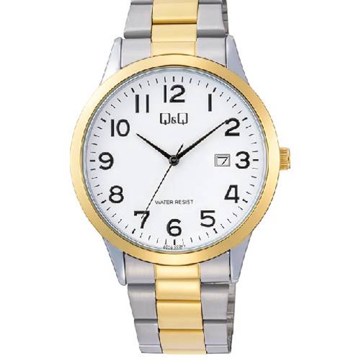 QQ-herenhorloge-model a44a-003-goud-zilverkleurig-bicolor-datum-diameter 40 mm-3 atm waterdicht-duidelijke wijzerplaat