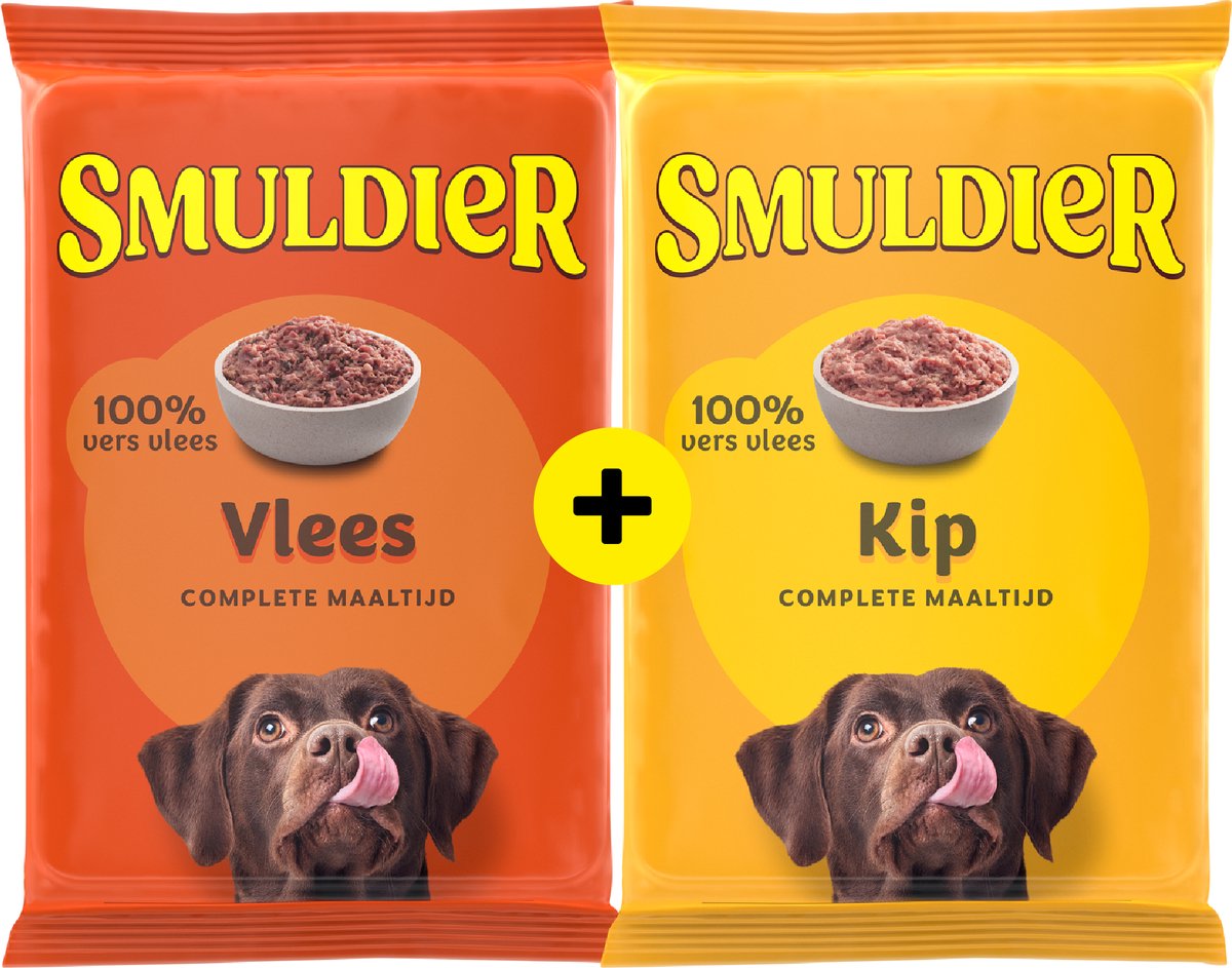 Smuldier Vlees 400g + Kip 400g | 2x12 st. | compleet | diepvries hondenvoer | vers vlees