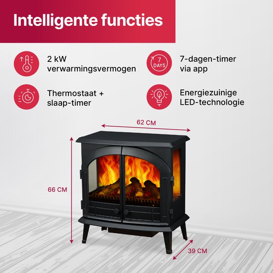 Cheminée électrique Dimplex Emberley - Effet de flamme 3D avec chauffage et foyer - Cheminée LED avec effet de flamme Optiflame - Réchauffeur d'air 2 kW - Comprend une télécommande et un contrôle par application